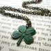 SALE, was 15, Last One -- Luck o' the Irish Necklace -- Green Clover Charm on Antiqued Brass