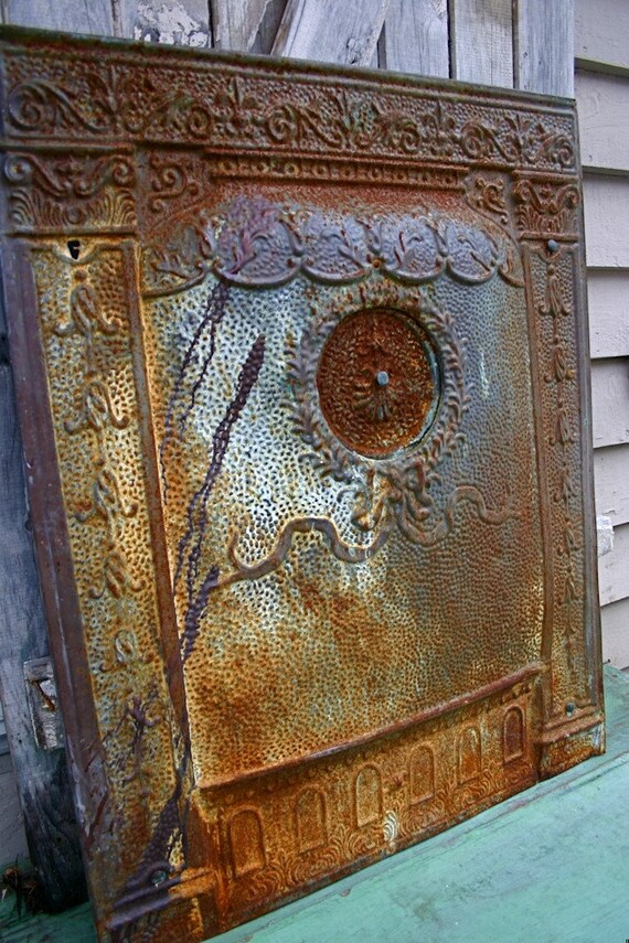 Antique Architectural Salvage Tin Fireplace Summer Cover
