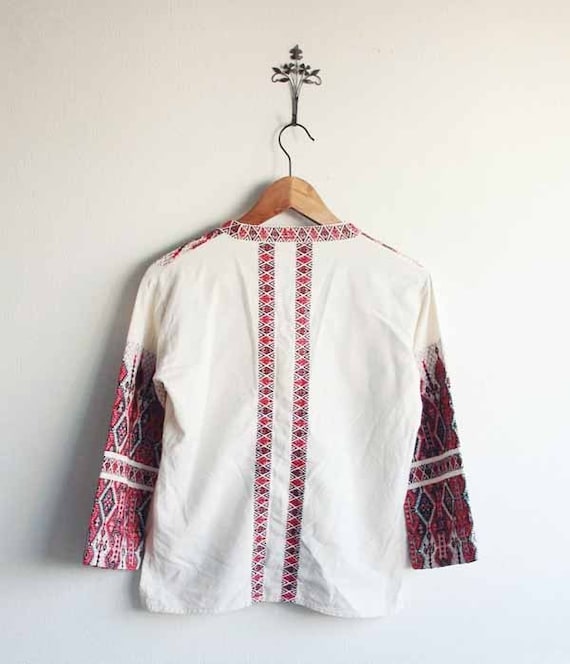 vintage white black red ethnic blouse