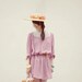 Vintage 80s sheer mauve bib secretary mini dress L