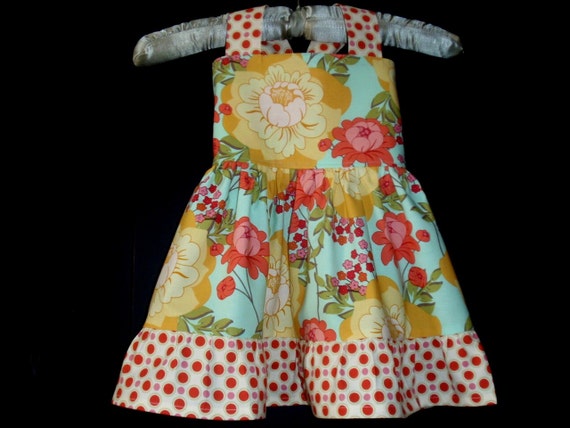 Girls Sundress in Yellow and Coral Floral - Toddler Sundress - Robin's ...