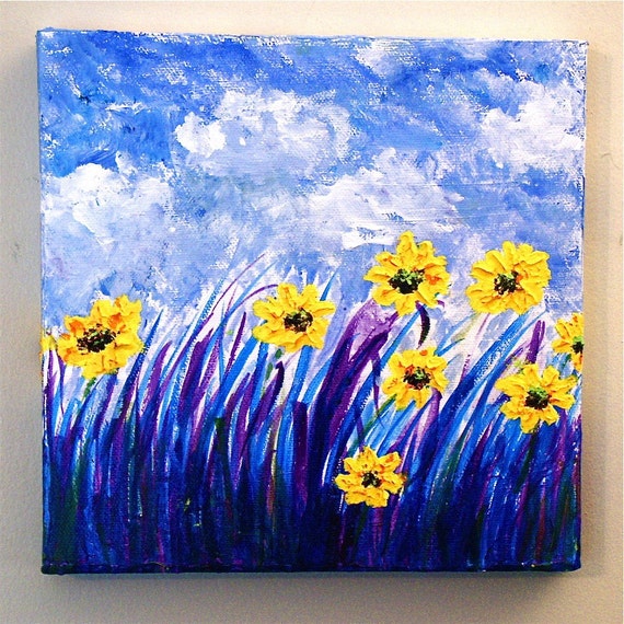 Original Acrylic Painting Flowers Field Impressionism