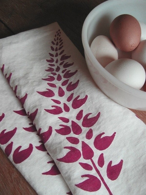 Organic Linen Tea Towels Lupine Set of Two Seconds Sale