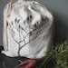 Produce Bag-Organic Linen Drawstring Bag- Hand Screen Printed- Sumac Design-Gift Bag