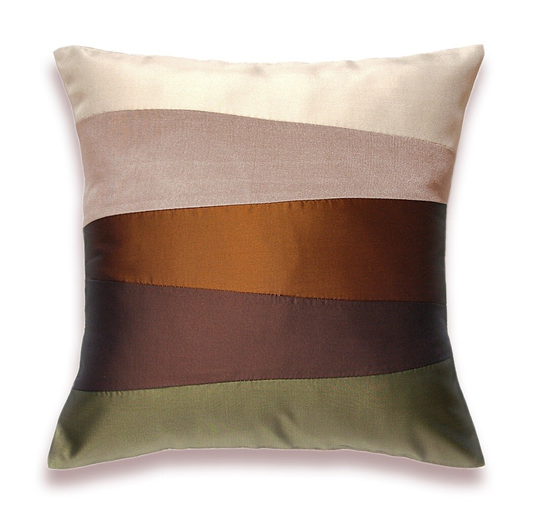 Cream Beige Rust Brown Olive Green Pillow Cover 16 in SIENNA
