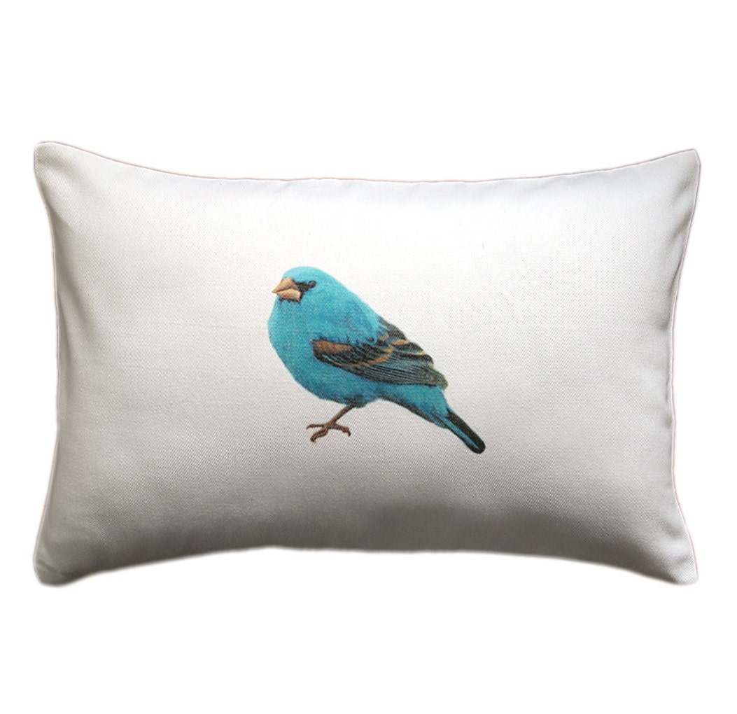 Blue Bird Pillow Cover 12 x 18 inch White Cotton PRINT DESIGN