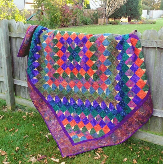 SALE-Autumn Journey Batik Quilt by PatchworkSampler on Etsy
