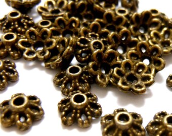 Bead Caps 30 Brass Bead Caps Brass Findings Brass Spacers Brass Beads Bronze Bead Caps Bronze Beads Brass Beads Filigree Bead Caps