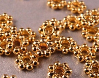 Gold Spacers 100 4mm Shiny Gold Daisy Spacers Gold Findings Gold Beads Metal Beads Gold Spacers