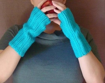 Turquoise Blue Fingerless Gloves for Men or Women, Crochet, Crocheted Fingerless Gloves, Arm Warmers, Wrist Warmers, Fingerless Mittens