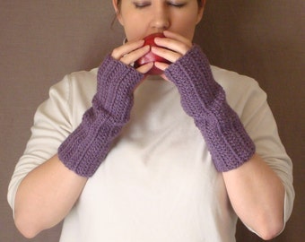 Dusty Purple Fingerless Gloves for Women - Crochet, Crocheted, Violet Fingerless Gloves, Wrist Warmers, Arm Warmers, Fingerless Mittens