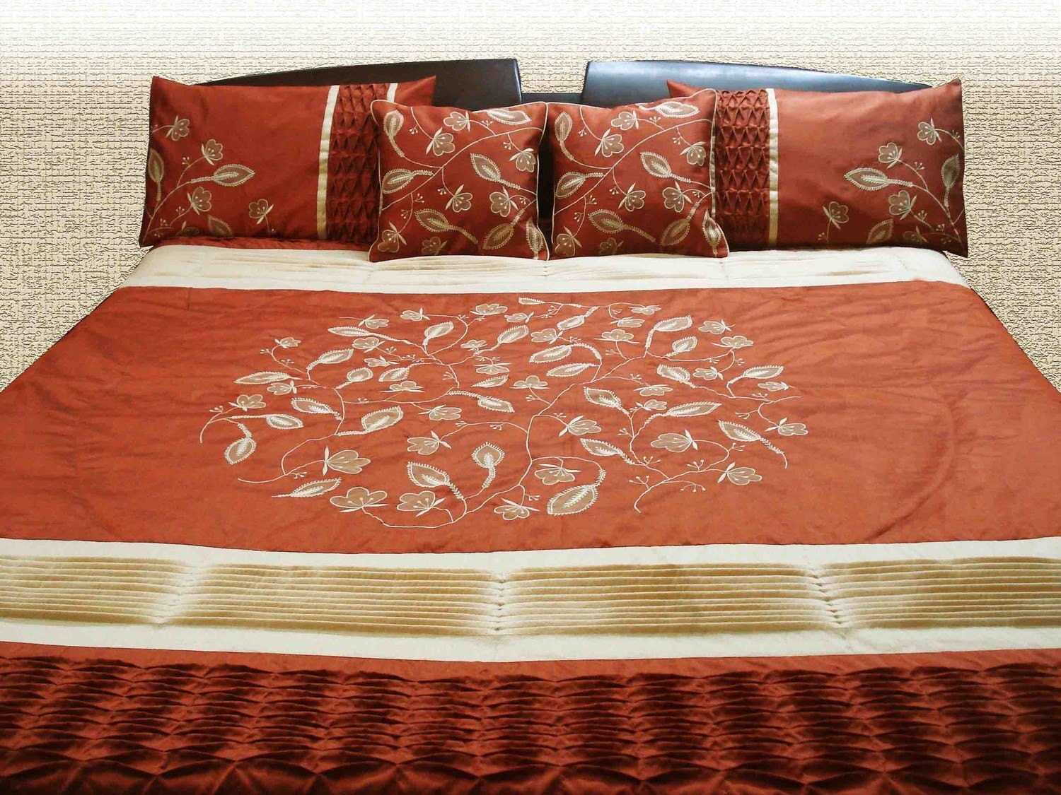 Modern Quilted And Embroidered Duvet Cover In Earthy Rust And - ðzoom modern quilted and embroidered duvet cover in earthy rust and - ðzoom