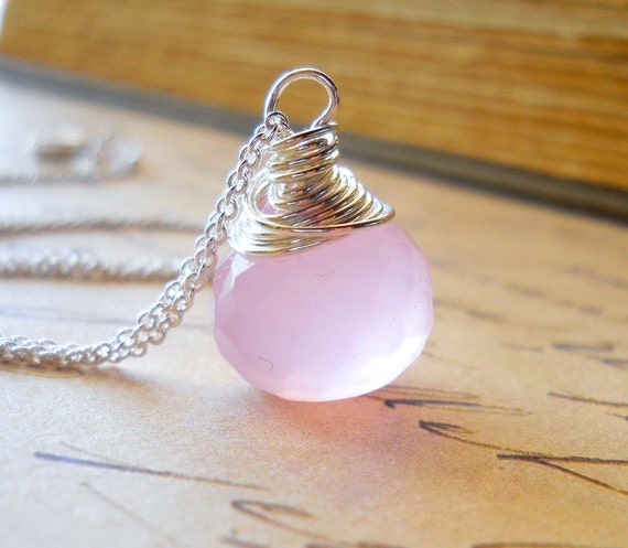 Rose Quartz Necklace Pink Gemstone Necklace Rose by waterwaif