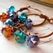 Sparkly Jewel Tone Beaded Hoop Earrings / Teal Green, Purple, Topaz Crystals, Clustered Beads, Dangle Drops, Antiqued Copper Hoops