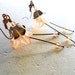 Peach Earrings, Flower Jewelry, Crystals, Antiqued Brass, Salmon Flowers Trumpet Dangle Drops