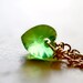 Heart Dangle Earrings, Spring Green Crystals, Wire Wrapped Silver Drops