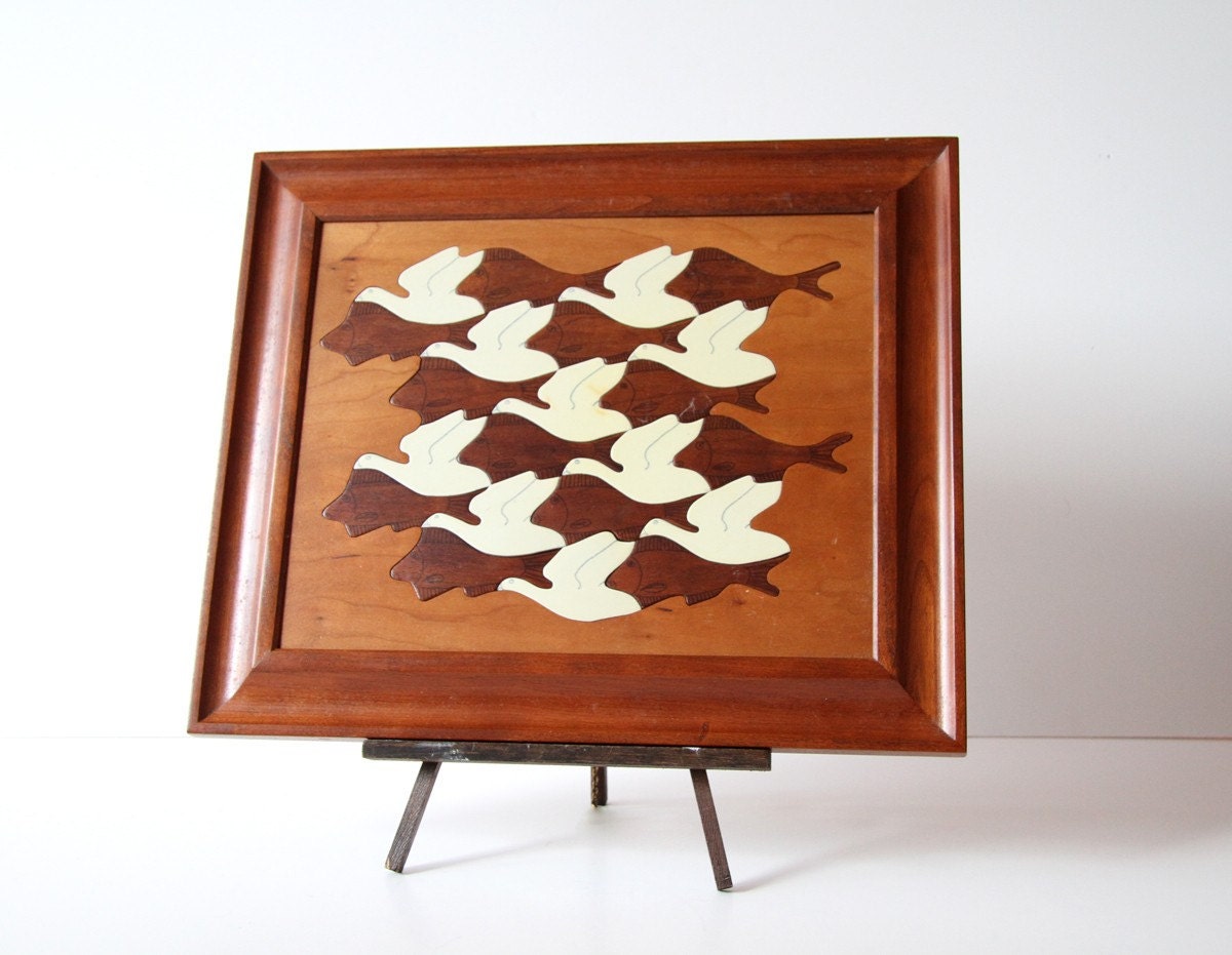 SALE Escher Inlaid Wood Artwork