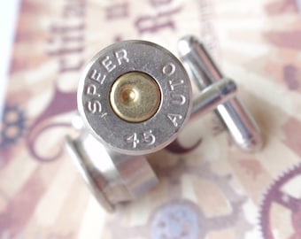 Bullet Cufflinks 45 SPEER two tone (Silver & Gold) Up Cycled Repurposed bullet shell Cuffl Links .45 caliber