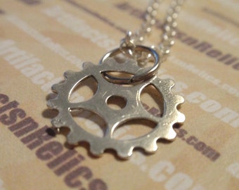 Sterling Gear Necklace Steampunk 16mm Sterling Silver industrial 5 Spoke Clock gear clockwork choker Necklace