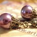 Glass Pearl Earrings Purple Glass Pearl Drop Earrings with Bronze Filigree