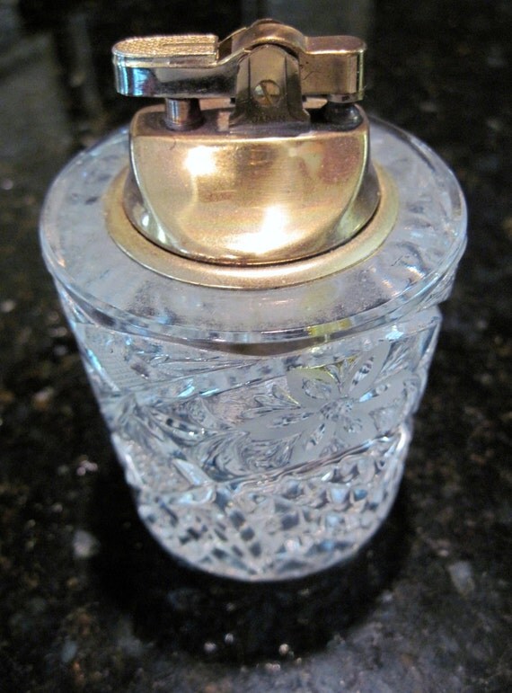 Items similar to Vintage Table Lighter Large Crystal Glass Table Lighter on Etsy