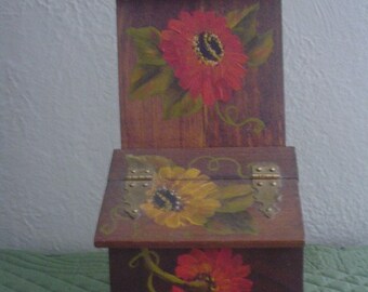 Hand Painted Wooden Box with Hinged Lid