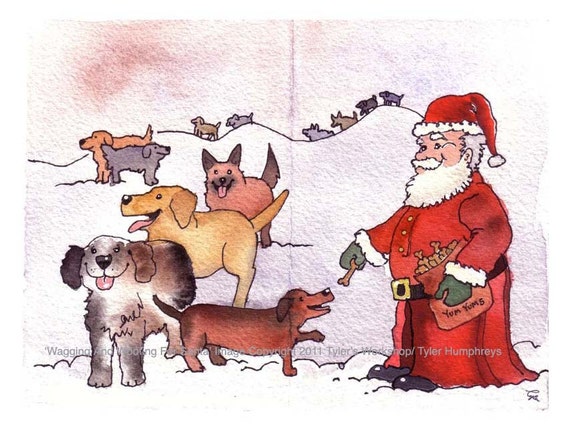 Dog Card Dog Christmas Card Dog Art Dogs & Santa