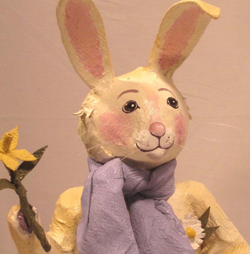 Easter Bunny Art Doll Paper Mache Sculpture