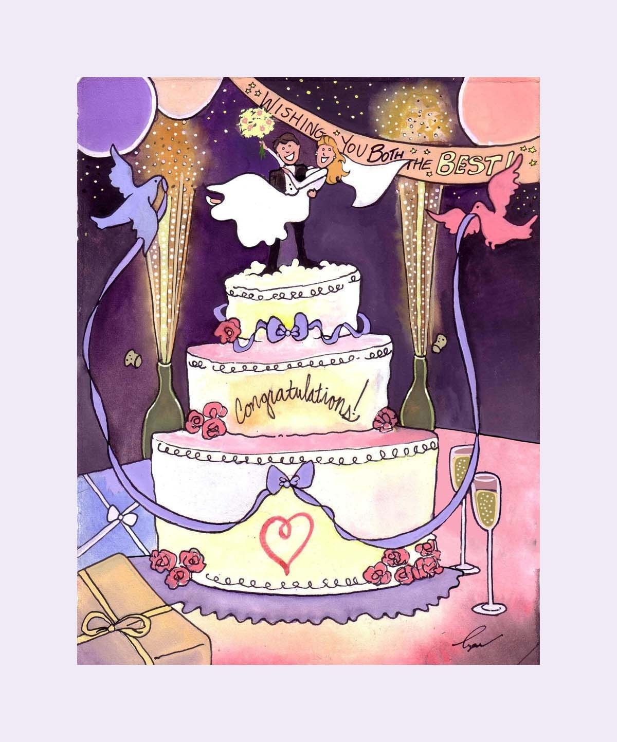 Wedding Card Wedding Art Bride Groom Cake Wedding Watercolor