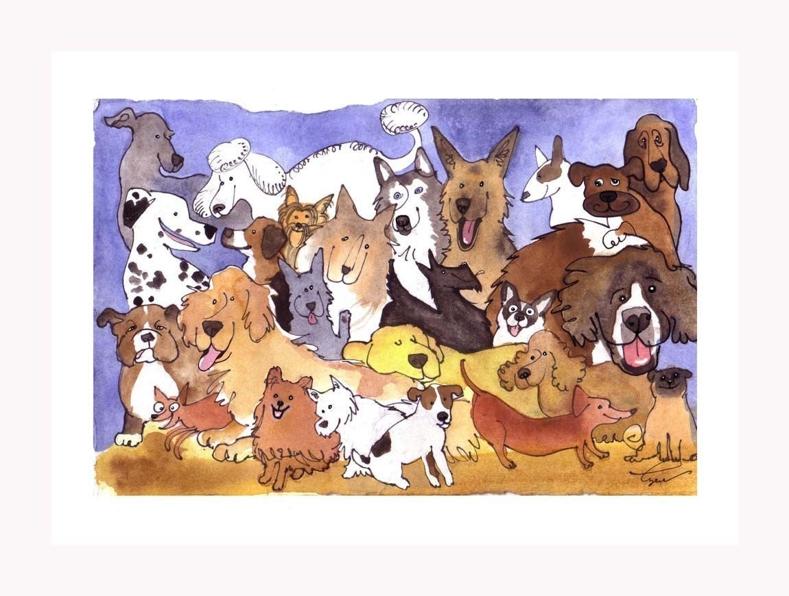 Dog Greeting Card Funny Dog Breeds Watercolor by 