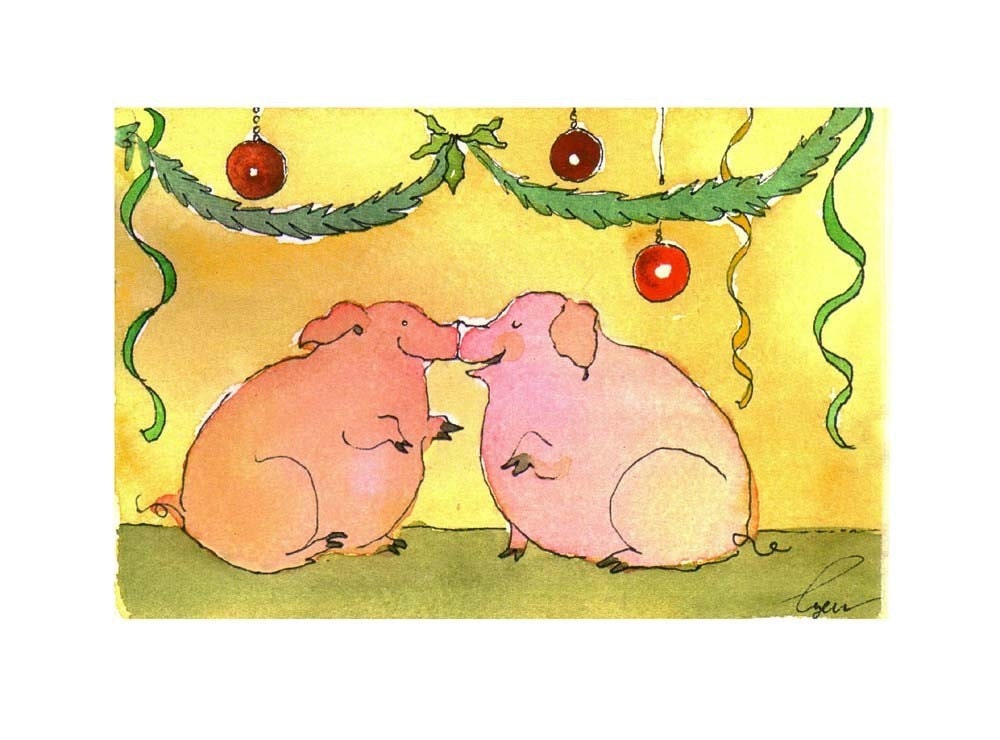 Pig Christmas Card Pig Art Pigs Christmas Greeting Card