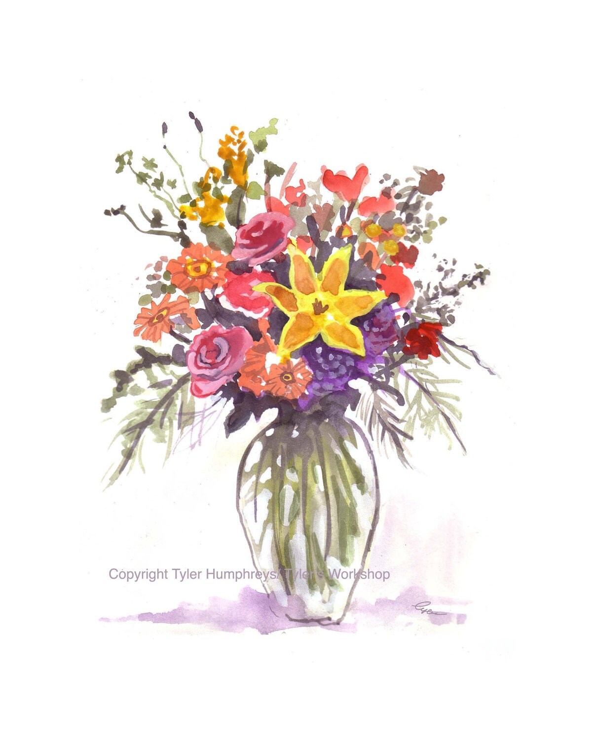 Garden Flowers Greeting Card Watercolor Flowers by tylersworkshop