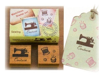 On Sale-Cute Japanese Matchbox Stamp Set - Sewing