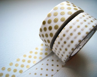 MT 2012 - Japanese Washi Masking Tapes / Big & Small Gold Polka Dots for packaging, party deco, card making