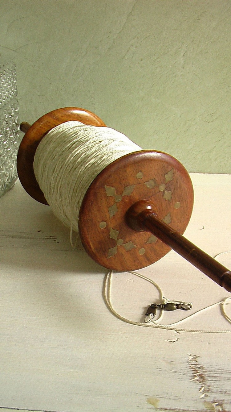 Wooden Kite String Spool Vintage with brass by GrandAndTaylor