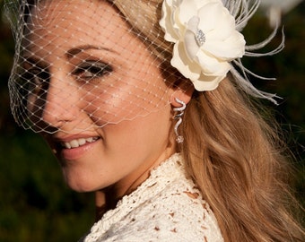 Birdcage veil and Vintage inspired Blusher and Detachable Bridal Fascinator Magnolia Wedding Reception - Evelyn