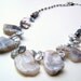 Gray Chalcedony Statement Necklace with Freshwater Pearls and Gunmetal Chain - Adjustable Length