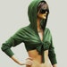 olive green cropped hoodie shrug with bow tie (M,L)/wrap tops/cardigans/sweaters/blouses/