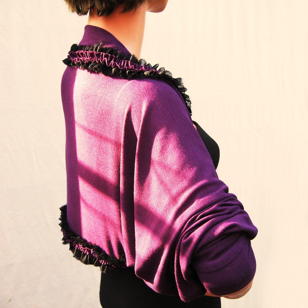 Purple Shrug Cardigan with Ruffles ID21 by MIRIMIRIFASHION on Etsy