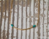 Bridesmaids Gold Bar and Turquoise Seed Bead Necklace | Custom Handmade | Handmade Jewelry | Gold Bar Necklace | Turquoise Necklace | Dainty