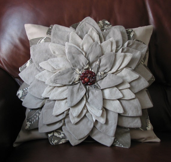 Flower Pillow Natural Taupe Fiber Art Textile Flower