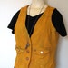 Hipster Denim Vest - Distressed Urban Tangerine Gold Hand Dyed Upcycled Urban Style Bill Blass Denim Vest - Medium (38" chest)