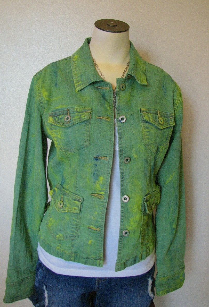 Lime Green Hand Dyed Denim Jacket Small