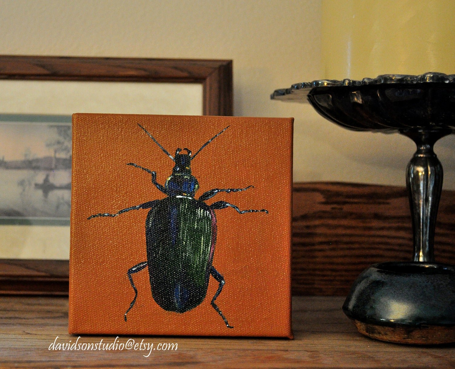 Original Acrylic PAINTING Beetle Insect Bug by DavidsonStudio