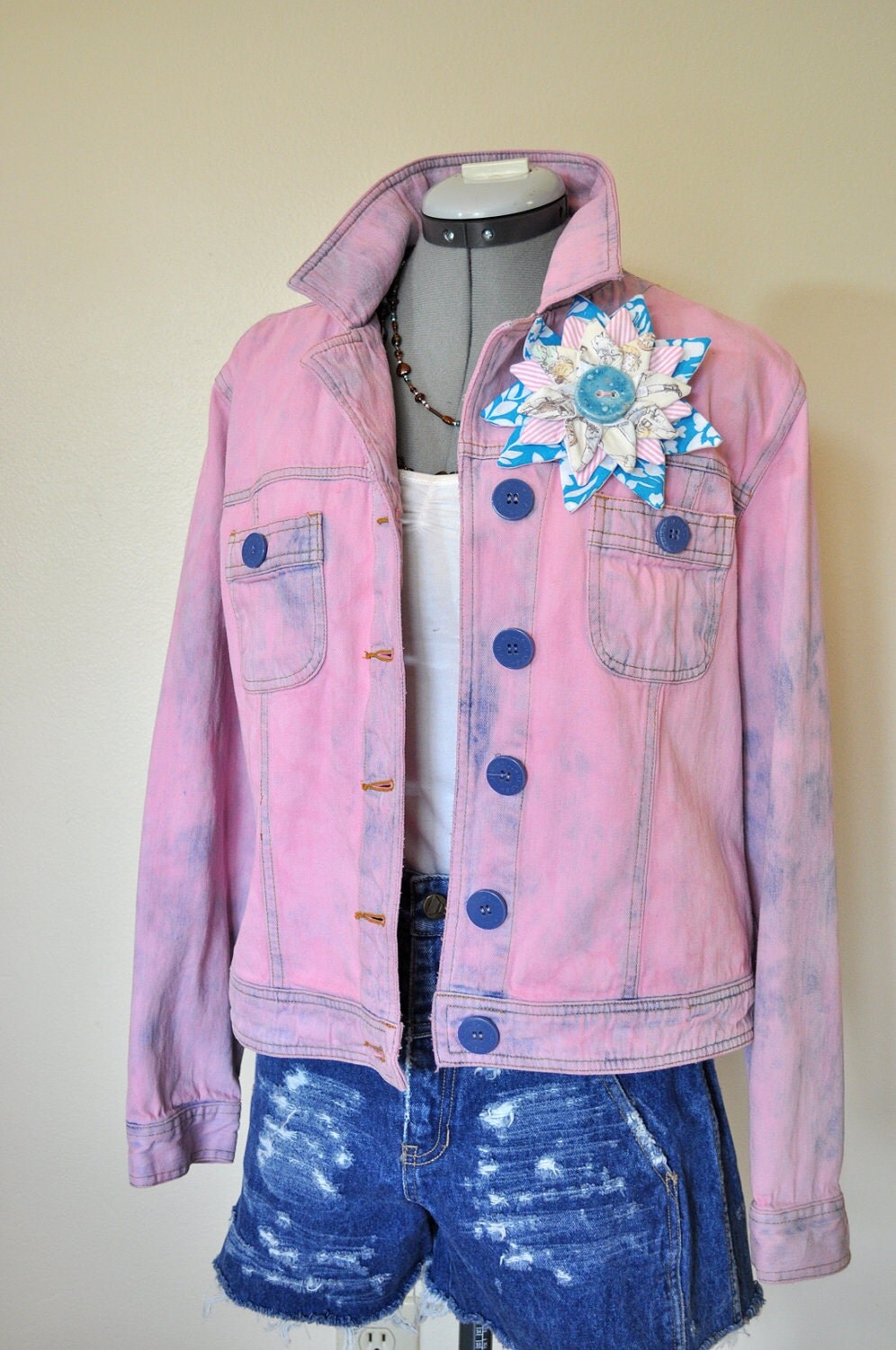 Pastel Denim Jean Jacket Mauve Pink Hand Dyed by DavidsonStudio