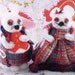 Fluffy Mouse Christmas Ornament Set, White Pompom Mice Couple in Red Plaid Clothes