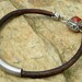 Chocolate Leather and Sterling Silver Bracelet Natural Carnelian Box Clasp