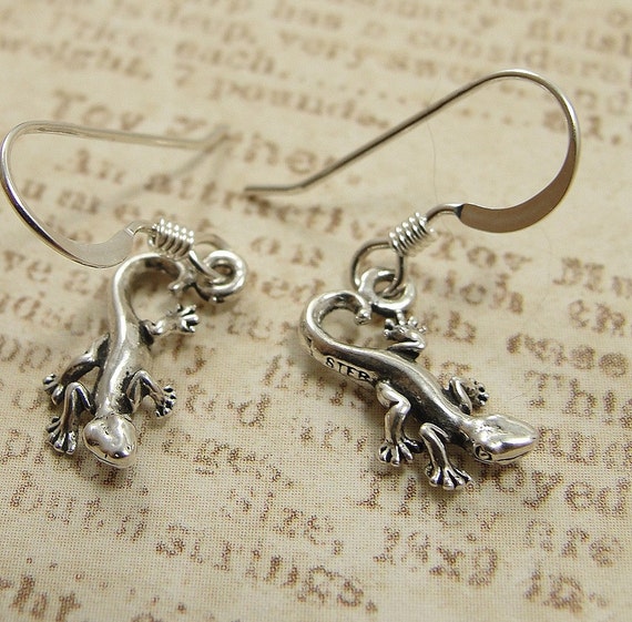 Tiny Gecko Lizard Earrings Sterling Silver by treasuredcharms