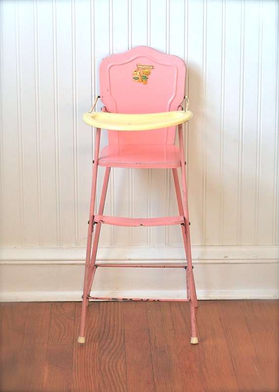 Circa 1950s Metal Amsco Doll E Highchair Pink Yellow by ivorybird
