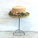 Vintage Kokin Of New York Straw hat Millinery Flowers Green Velvet Trim